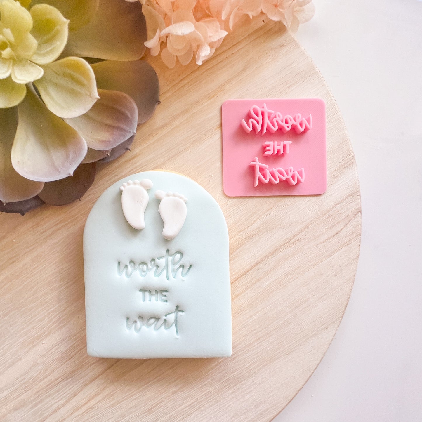 "Worth the wait!" - Deboss Stamp