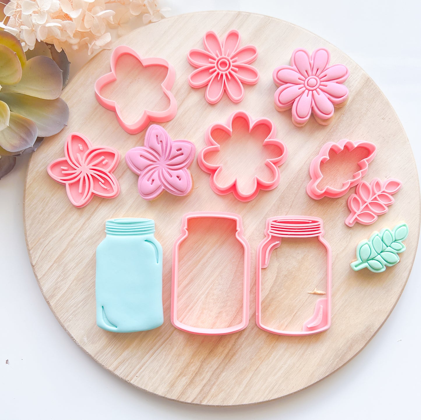 "Mason Jar & Flowers" - Cookie Cutter & Stamp Set (8 pcs)