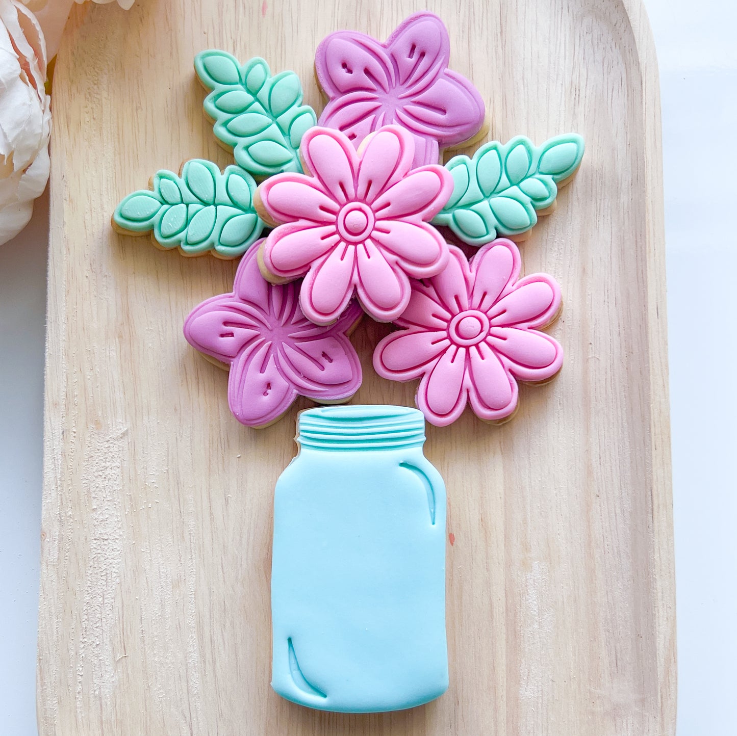 "Mason Jar & Flowers" - Cookie Cutter & Stamp Set (8 pcs)