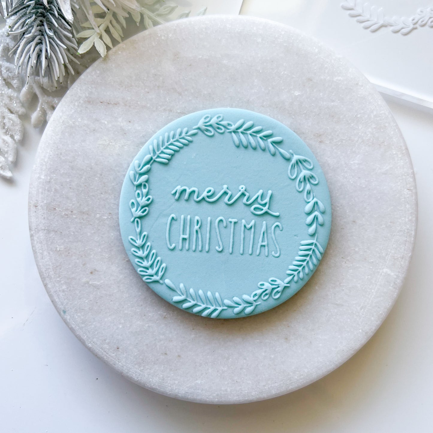 "Merry Christmas in wreath"  Embossing Stamp