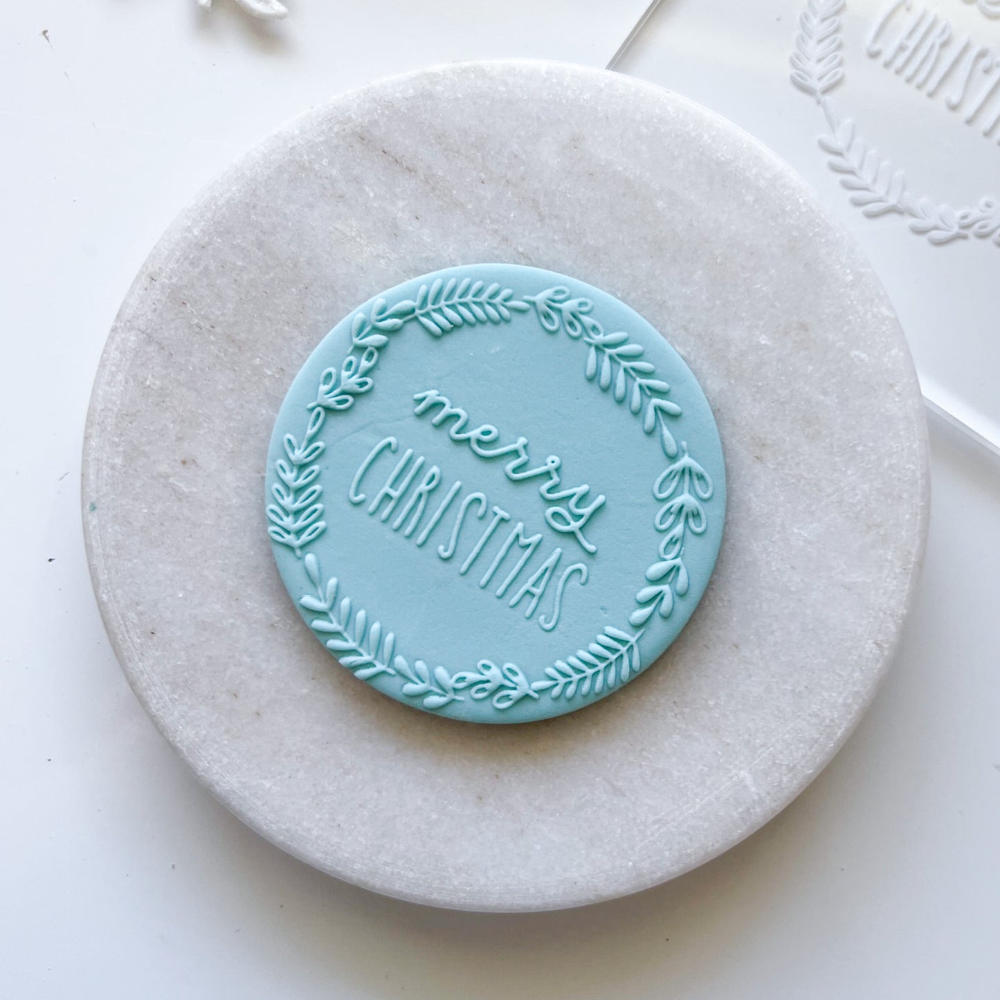 "Merry Christmas in wreath"  Embossing Stamp