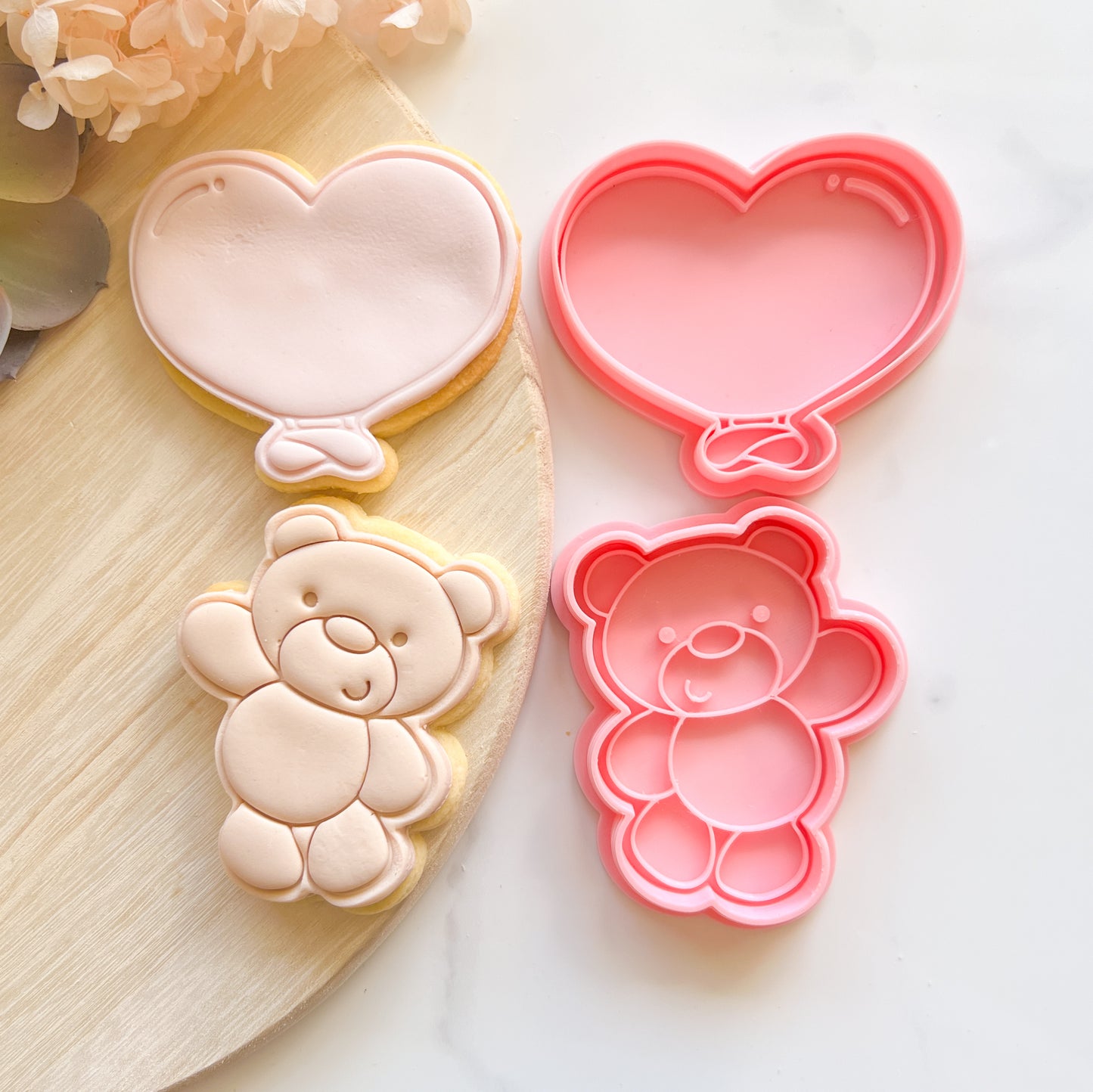 "Bear with Heart Balloon Set" - Cookie Cutter & Stamp (4pc)